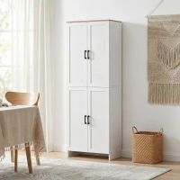 HOMCOM 67" 4-Door Kitchen Pantry Cabinet, Freestanding Storage Cabinet Cupboard with Adjustable Shelves, White(m-9)