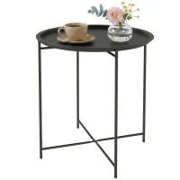 Outsunny 18" Outdoor Side Table with Removable Tray and Folding Legs, Indoor Outdoor for Balcony, Porch, Black(m-2)