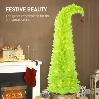 HOMCOM 7 ft Whimsical Christmas Tree, Pencil Xmas Tree with Red Ball, Metal Base, Prelit with 250 LED Lights(m-4)