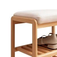 Versatile Shoe Bench with Memory Foam Cushion, Sturdy Shoe Rack with 2-Tier Shoe Storage, 23.5″ L x 12″ W x 16.5″ H, Natural(m-7)