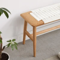 Solid Dining Bench with Handwoven Cane Seat, Versatile Wood Bench for Dining Room or Bedroom, 31.5″ L x 12″ W x 16″ H, White(m-4)