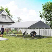 PawHut Heavy Duty Outdoor Dog Kennel with Waterproof Roof, 2 Secure Latches, Chain Link Dog Run for Backyard, 20' x 15' x 8'(m-10)