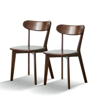 Set of 2 Dining Chairs with Curved Ergonomic Back, Comfortable Side Chairs with Wide Seat, 19.5″ L x 18.5″ W x 31.5″ H, Walnut(m-2)