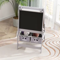 Qaba Art Easel for Kids with Paper Roll, Blackboard, Whiteboard, Storage(m-7)