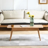 Modern Coffee Table with Mortise-and-Tenon Construction, Sturdy Center Table with Handy Lower Shelf, 39.5″ L x 19.5″ W x 17.5″ H, Oak(m-4)