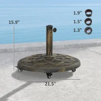 Outsunny Round Patio Umbrella Base with Wheels, 44 lbs Resin Umbrella Stand Base, Heavy Duty Patio Umbrella Holder for 1.3"/1.5"/1.9" Umbrella Poles for Outdoor, Lawn, Poolside, Bronze(m-3)