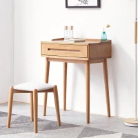 Compact Makeup Vanity Table with Storage Drawer, Assembled Nightstand with Desktop for Bedroom, 23.5″ L x 15.5″ W x 30.5″ H, Oak(m-1)