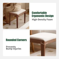 Solid Bedroom Vanity Stool with 2.5" Thick High-Density Foam, Cushioned Seat for Entryway or Bedroom, 16.5″ L x 12″ W x 16.5″ H, Natural(m-8)