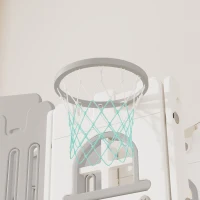 Qaba 9 in 1 Toddler Slide with Basketball Hoop, Climber, Telescope, Tunnel, Steering Wheel, for 1-3 Years, Grey(m-10)