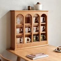 Solid Cup Storage Rack with Ample Shelving & Eco-Friendly Finish, Durable Cabinet for Dining Space, 24.5″ L x 6″ W x 22″ H, Natural Cherry(m-1)