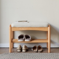 Solid Wood Shoe Bench with High-Rebound Sponge Cushion, Modern Storage Bench with Pine Inner Frame, 23.5″ L x 12″ W x 16.5″ H, Natural
