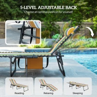 Outsunny Folding Outdoor Chaise Lounge Chair Tanning Chair with 5-Level Adjustable Back, Side Table, Pillow, Pocket, Mixed Color(m-4)