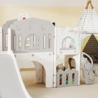 Qaba 9 in 1 Toddler Slide with Basketball Hoop, Climber, Telescope, Tunnel, Steering Wheel, for 1-3 Years, Grey(m-9)