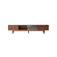 Modern TV Stand with 2 Pull-Out Storage Cabinets, Sturdy TV Cabinet with 5-Leg Stable Support, 78.5″ L x 13.5″ W x 17.5″ H, Walnut(m-9)