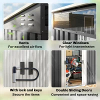 Outsunny 6.5x4FT Galvanised Metal Shed with Foundation Kit, Lockable Garden Tool Storage House with Sliding Doors, Vents, Grey(m-7)