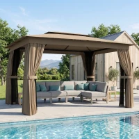 Outsunny 10' x 12' Outdoor Patio Gazebo, Soft Top Gazebo Canopy Shelter with Curtains, Netting, Steel Frame, Hooks, Khaki(m-11)