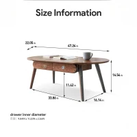 Solid Coffee Table with Modern Oval Top and Rounded Corners, Sturdy Center Table with 2 Storage Drawers, 47″ L x 22″ W x 16.5″ H, Walnut(m-3)