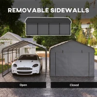 Outsunny 12' x 20' Metal Carport, Heavy Duty Garage Car Canopy with Galvanized Metal Roof and Removable Sidewalls, Dark Gray(m-7)