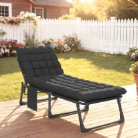 Outsunny Folding Chaise Lounge Chair Outdoor Tanning Chair with 5-Position Backrest, Cushion, Side Pocket, Black(m-10)