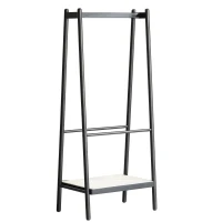 Solid Oak Clothes Rack with Handcrafted Rattan Hangers, Standing Garment Rack for Clothes, Bags & Shoes, 27.5″ L x 18″ W x 65″ H, Black(m-2)