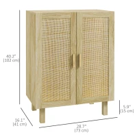 HOMCOM Boho Sideboard, Buffet Cabinet with Storage, Accent Cabinet with 2 Rattan Doors and Adjustable Shelves, Natural(m-3)