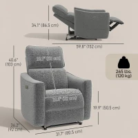 HOMCOM Power Recliner Chair, Chenille Upholstered Recliner Chair with USB Ports, Footrest, Dark Grey(m-3)
