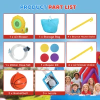 Qaba Inflatable Water Slide 6 in 1 with 480W Blower, Bounce House with Climbing Wall, Splashing Pool, Basketball Hoop(m-8)