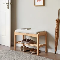 Solid Wood Shoe Bench with High-Rebound Sponge Cushion, Modern Storage Bench with Pine Inner Frame, 23.5″ L x 12″ W x 16.5″ H, Natural(m-12)