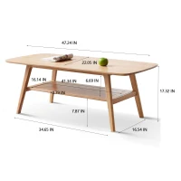 Heavy-Duty Coffee Table with 2-Tier Storage Shelf & Rounded Corners, Safe Center Table for Living Room, 47″ L x 22″ W x 17.5″ H, Oak(m-3)