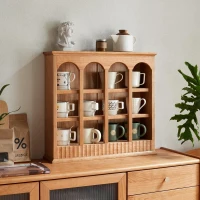 Solid Cup Storage Rack with Ample Shelving & Eco-Friendly Finish, Durable Cabinet for Dining Space, 24.5″ L x 6″ W x 22″ H, Natural Cherry(m-7)