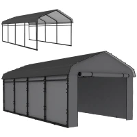 Outsunny 12' x 20' Metal Carport, Heavy Duty Garage Car Canopy with Galvanized Metal Roof and Removable Sidewalls, Dark Gray(m-11)