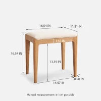 Solid Stool with Stain-Resistant Fabric & High-Density Foam, Space-Saving Bench for Vanity or Bedroom, 16.5″ L x 12″ W x 16.5″ H, Natural(m-3)
