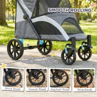 PawHut Foldable Pet Stroller for Large Dogs with Four Big Wheels, Shock-Absorbing Frame, Safety Leashes, Brakes, Dark Grey(m-10)