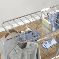 HOMCOM Clothes Drying Rack, 2-Tier Stainless Steel Foldable Laundry Rack with Adjustable Wings and Shoe Holders, Silver(m-9)