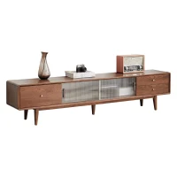 Modern TV Stand with 2 Pull-Out Storage Cabinets, Sturdy TV Cabinet with 5-Leg Stable Support, 78.5″ L x 13.5″ W x 17.5″ H, Walnut(m-7)