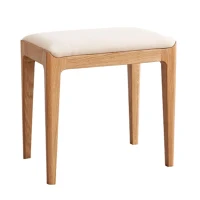 Solid Stool with Stain-Resistant Fabric & High-Density Foam, Space-Saving Bench for Vanity or Bedroom, 16.5″ L x 12″ W x 16.5″ H, Natural(m-2)