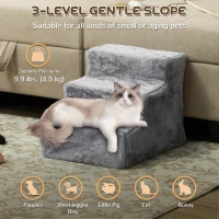 PawHut 3-Step Dog Ramp for Sofa, Bed, and Couch, with Removable Cover, Light Grey(m-4)