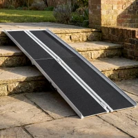 HOMCOM 10' Skidproof Portable Wheelchair Ramp for Home, Steps, Doorways, Carpeted Foldable Handicap Ramp, Threshold Ramp(m-10)