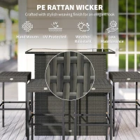 Outsunny 5 Piece Rattan Wicker Bar Set, High Top Outdoor Table and Chairs, Bar Height Patio Set, 2 Shelves & 4 Bar Stools, Gray(m-5)