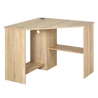 HOMCOM Corner Computer Desk with Storage Shelf, Writing Table Study Workstation for Home Office, Natural(m-1)
