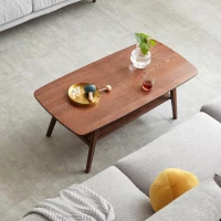 Practical Coffee Table with 2-Tier Open Storage & Rounded Corners, Safe center table for Living Area, 47″ L x 22″ W x 17.5″ H, Walnut(m-4)