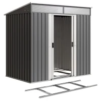 Outsunny 6.5x4FT Galvanised Metal Shed with Foundation Kit, Lockable Garden Tool Storage House with Sliding Doors, Vents, Grey(m-11)