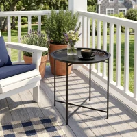 Outsunny 18" Outdoor Side Table with Removable Tray and Folding Legs, Indoor Outdoor for Balcony, Porch, Black(m-8)