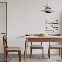 Extendable Dining Table with Stone Slab Tabletop, Sturdy Kitchen Table with Rounded Corners, 59″ L x 31.5″ W x 29.5″ H, White+Walnut(m-7)