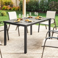 Outsunny Rectangular Patio Table for 6, Outdoor Dining Table with Wood-Plastic Composite Top and Steel Frame for Garden, Grey(m-7)