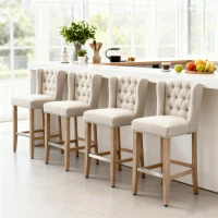HOMCOM Counter Height Bar Stools Set of 2, Upholstered Bar Chairs with Nailhead Backrest and Footrest, Modern Barstools for Kitchen, Dining Room, Beige(m-10)