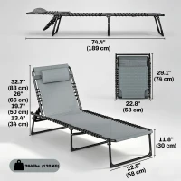 Outsunny Folding Lounge Chair, Adjustable Chaise Lounge with Headrest, Reclining Lounger Cot for Camping, Hiking, Light Grey(m-3)