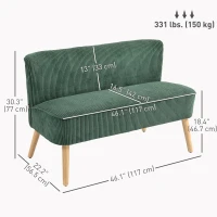 HOMCOM Modern 2 Seater Sofa, Upholstered Two Seater Couch with Rubber Wood Legs, Green(m-3)