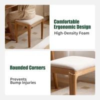 Solid Stool with Stain-Resistant Fabric & High-Density Foam, Space-Saving Bench for Vanity or Bedroom, 16.5″ L x 12″ W x 16.5″ H, Natural(m-7)