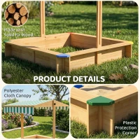 Outsunny Wooden Sandbox with Cover, Kids Sandbox Outdoor with Adjustable Canopy and Seats for Backyard, Beach, Light Brown(m-7)